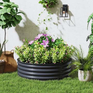 Galvanized Raised Flower Bed, 4 x 4 x 1.5 ft Outdoor Metal Raised Bed with Safety Edging and Gloves, Dark Grey