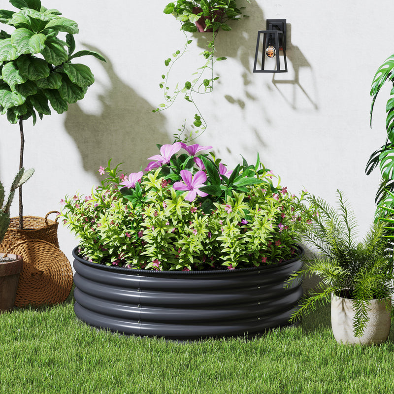 Galvanized Raised Flower Bed, 4 x 4 x 1.5 ft Outdoor Metal Raised Bed with Safety Edging and Gloves, Dark Grey