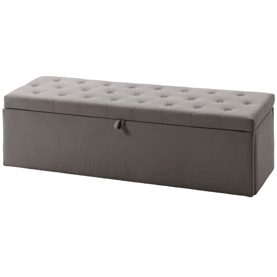 Storage Ottoman, Upholstered Velvet End of Bed Bench, Button Tufted Storage Bench for Bedroom, Living Room, Grey