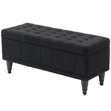 Storage Ottoman, Linen Fabric End of Bed Bench with Button Tufted Storage Bench for Bedroom, Blue