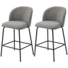 Set of 2 Counter Height Barstools, Upholstered Linen Bar Stools with Backrest, Footrest and Steel Legs, Dark Grey