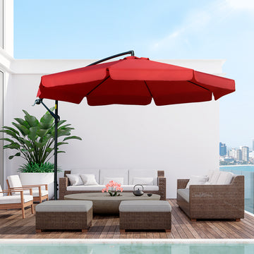 11FT Cantilever Patio Umbrella with Offset Hanging, Easy Tilt Adjustment & Cross Base for Backyard, Poolside, Red