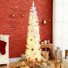 6ft Christmas Tree with Colourful DIY Synchronized LEDs, Hinged Pencil Xmas Tree with Remote, Daily Timer, White