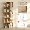 5-Tier Bookshelf, S Shaped Geometric Bookcase with 15 Compartments, Oak