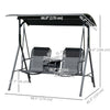 2 Person Covered Porch Swing Patio Swing with Pivot Storage Table, Cup Holder, & Adjustable Overhead Canopy, Black