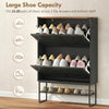 Narrow Shoe Storage Cabinet with 2 Flip Drawers, Slim Shoe Cabinet for 15-20 Pairs, Black Wood Grain