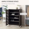 Narrow Shoe Cabinet with 2 Slatted Doors, Modern Shoe Storage Cabinet with Adjustable Shelves for Entryway, Hallway, Living Room, Holds 15 Pairs, Dark Brown