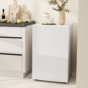 4.5 Cu Ft Mini Fridge with Freezer, Wheels, Single Door Refrigerator, Adjustable Thermostat, Reversible Door