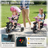 6-in-1 Toddler Tricycle for 12-50 Months, Foldable Kids Trike with Adjustable Seat and Push Handle, Safety Harness, Removable Canopy, Footrest, Pink