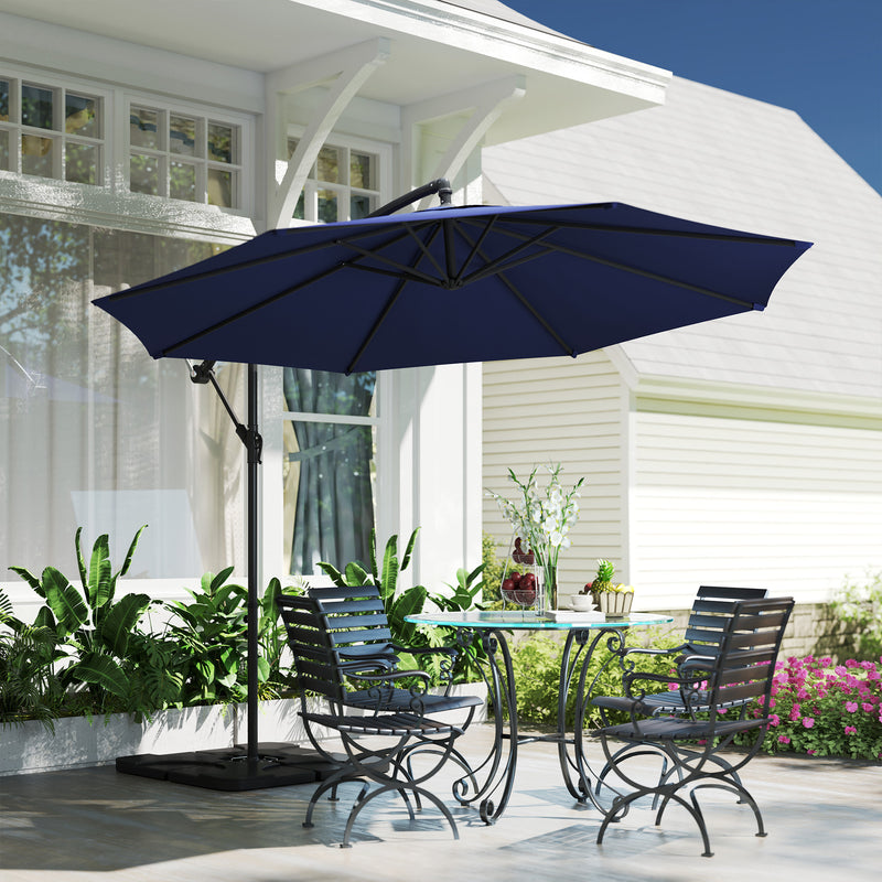 9.6ft Offset Patio Umbrella Garden Hanging Parasol Banana Cantilever Umbrella with Base, Crank, Blue