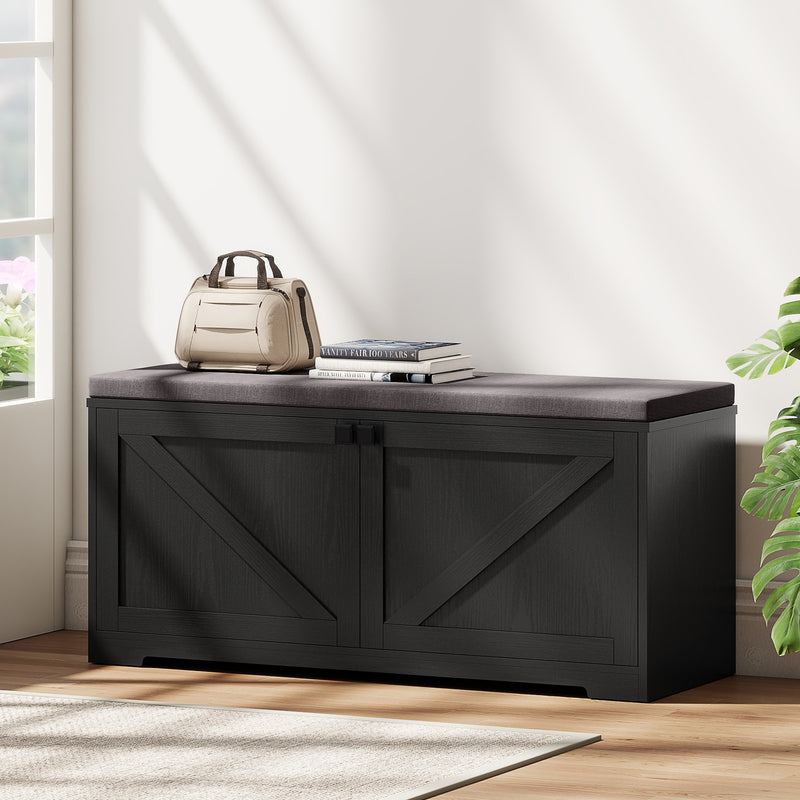 Shoe Storage Bench with Padded Seat, Entryway Bench Holds up to 352 lb, Shoe Organizer, 8 Pairs, Black Wood Grain