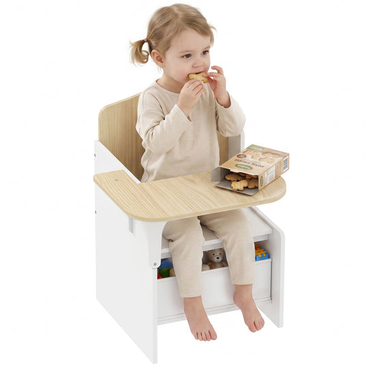 Kids Table and Chair Set, Children Desk and Chair with Storage Bin for Playing, Reading, Painting, for Ages 3-5, White