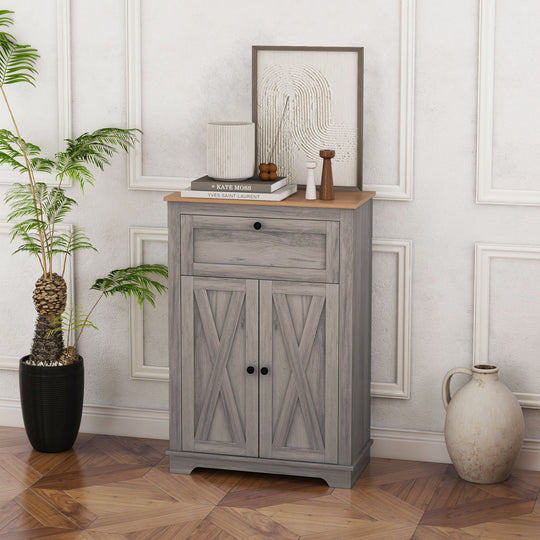 Storage Cabinet Farmhouse Sideboard Storage Cabinet with Doors and Drawer for Kitchen, Living Room, Grey Wash
