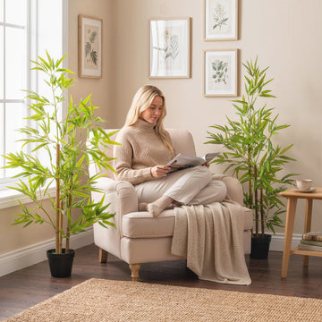 Artificial Bamboo Tree, 4ft Fake Tree with Realistic Leaf and Natural Trunk, Decorative Plant in Nursery