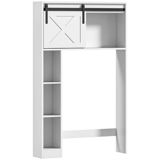 Over-Over The Toilet Storage Shelf with Sliding Barn Door, Bathroom Cabinet with Compartments & Adjustable Shelf, White