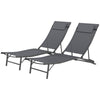 Folding Outdoor Chaise Lounge Chair Set of 2 with Adjustable Backrest, Headrest, Mesh Seat for Beach, Poolside, Grey