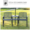 Metal Outdoor Bench, 2-Seater Garden Bench with Middle Table, Umbrella Hole, Slatted Seat and Backrest, Black