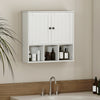 Farmhouse Bathroom Wall Cabinet, Wall Mounted Medicine Cabinet with Adjustable Shelf, Open Compartments, White