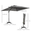 9ft Cantilever Patio Umbrella, Square Overhanging Umbrella with Cross Base, Crank Handle, Tilt, 360° Rotation and Aluminum Frame