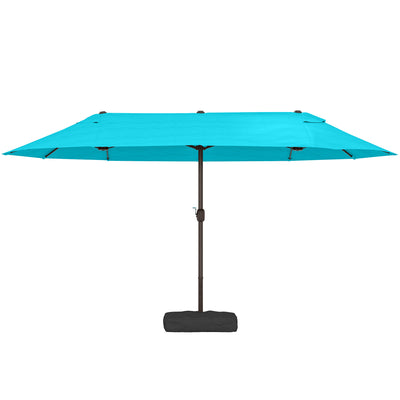 15ft Double-sided Patio Umbrella with Twin Canopy, Extra Large Outdoor Parasol with Crank for Pool, Deck, Market, Wine Red
