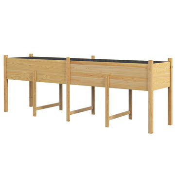 Wooden Raised Garden Bed Planter, Large Elevated Planter Box with Legs, Bed Liner and Drain Holes, 7.4' x 1.8' x 2.6'