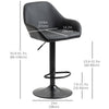 Adjustable Bar Stools Set of 2, Swivel Barstools with Footrest and Back, PU Leather and Steel Round Base, Black