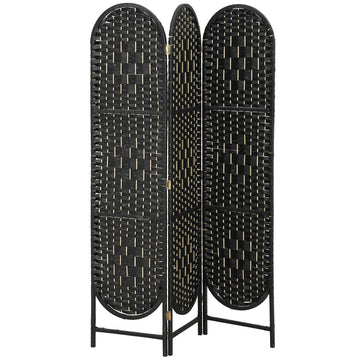 Bohemian Privacy Screen, Folding Room Divider with 3 Panels and Arched Top for Bedroom Living Room Office, Black