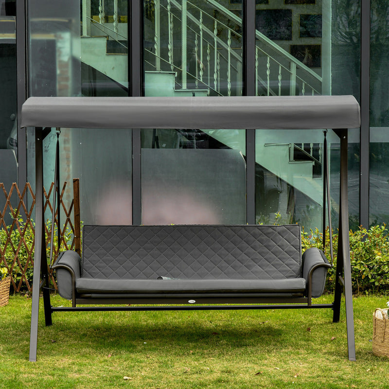3 Person Porch Swing Bench with Adjustable Canopy, Cushions, Pillows for Porch and Backyard