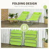 Set of 2 Folding Chaise Lounge Chairs, Outdoor Poolside Sun Tanning Chairs w/ Pillow, Reclining Backrest, Green