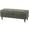 Storage Ottoman Bench, Linen-Look Upholstered Seat, 264 LBS Capacity, End of Bed Bench, Green