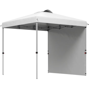 8 x 8 ft Pop Up Canopy with 1 Sidewall, Carry Bag and 4 Sand Bags, Height Adjustable Instant Sun Shelter, White