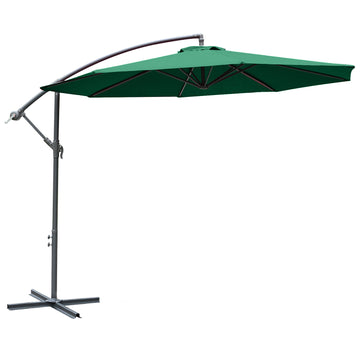 10' Deluxe Patio Umbrella, Outdoor Market Parasol, Banana Hanging Offset Sunshade with Crank, Cross Base, Dark Green