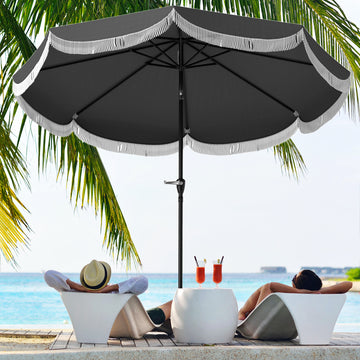 9FT Patio Umbrella Parasol, UPF 30+ Outdoor Market Umbrella with Crank, 8 Ribs, Push Button Tilt, Vented Patio Table Umbrella for Deck Backyard Lawn, Charcoal Grey