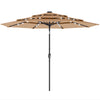 9.3 ft Patio Umbrella with Solar LED Lights, Cover, 3 Tier Outdoor Market Table Parasol with Tilt, Crank, Khaki