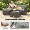 3 Pieces Patio Furniture Set with Cushions, Outdoor PE Rattan Wicker Conversation Corner Sofa Set with Glass Top Table, Light Grey