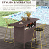 Bar Height Outdoor Rattan Table, Patio Wicker Bar Table with 2 Storage Shelves, 55.1