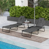 Folding Outdoor Lounge Chair Set of 2, Adjustable Patio Chaise Lounge with Face Hole, Reclining Tanning Chair, Folding Camping Beach Lounging Bed w/ Head Support, Grey