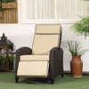 Wicker Recliner Chair with Adjustable Backrest and Footrest, Washable Cushion, Side Tray, Khaki