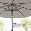 10' x 8' Round Market Umbrella, Patio Umbrella with Crank Handle and Tilt, Outdoor Parasol for Garden, Bench, Lawn, Light Grey