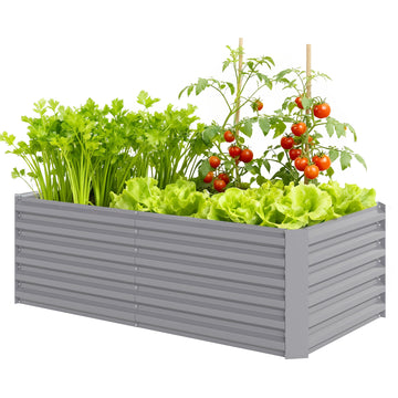6' x 3' x 2' Raised Garden Bed, Galvanized Planter Box for Growing Flowers, Herbs and Vegetables, Light Grey