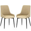 Upholstered Kitchen Chairs, Modern Dining Chairs Set of 2 with Diamond Tufting and Steel Legs for Dining Room, Khaki