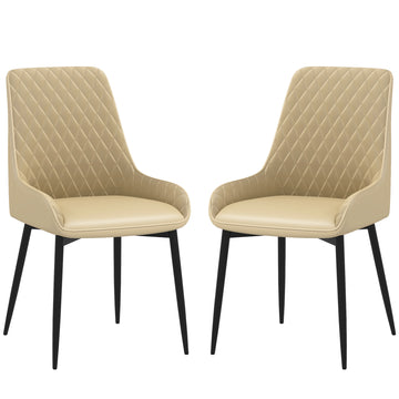 Upholstered Kitchen Chairs, Modern Dining Chairs Set of 2 with Diamond Tufting and Steel Legs for Dining Room, Khaki
