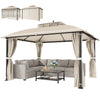 10' x 12' Outdoor Gazebo, Double Roof Patio Gazebo Canopy with Netting and Curtains for Garden, Lawn, Backyard, Deck
