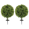 Artificial Boxwood Topiary Trees Set of 2 with Ground Stake, UV Resistant Fake Plants for Indoor Outdoor, Green