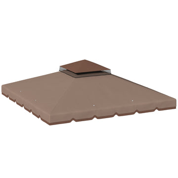 10' x 10' Gazebo Canopy Replacement, Double-Tier Outdoor Gazebo Cover Top Roof, TOP ONLY, Khaki/Brown