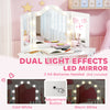 Qaba Kids Vanity Table and Chair Set with Lights, Makeup Dressing Table with Tri-Fold Mirror for Ages 3-8 Years, White