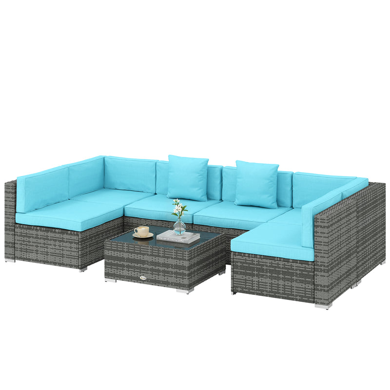 7 Piece Patio Furniture Set, PE Rattan Outdoor Conversation Set with Sectional Sofa