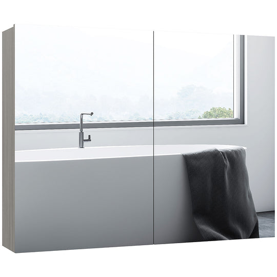 Bathroom Mirror Cabinet, Wall-Mounted Storage Organizer with Double Doors, Adjustable Shelf, Grey