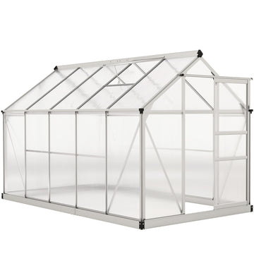 6' x 10' x 6.6' Polycarbonate Greenhouse, Walk-In Green House Kit Garden, Plants Grow, Galvanized Sheet Aluminum Frame with Rain Gutter, Vents and Sliding Door, Silver