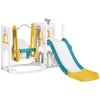 Qaba 6-in-1 Slide and Swing Set Baby Swing Playset Indoor with Basketball Hoop, Climber, Storage Space, Telescope, Yellow